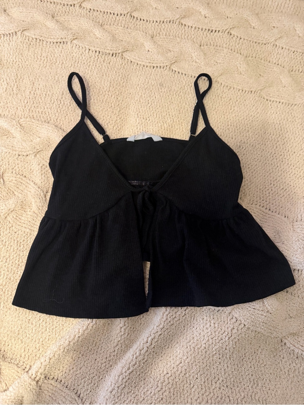 Women’s Black Ribbed Peplum Cami Top
